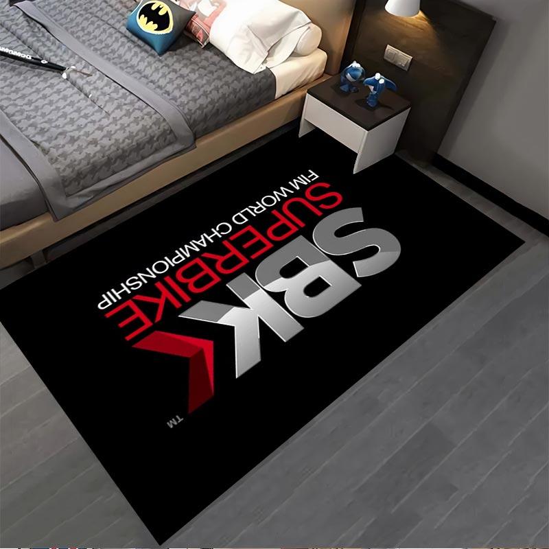 SBK Superbike Weltmeisterschaft Logo Dekorativer Schwarzer Teppich Geeignet für den Einsatz als Anti-Rutsch für Wohnzimmer Schlafzimmer Sofas