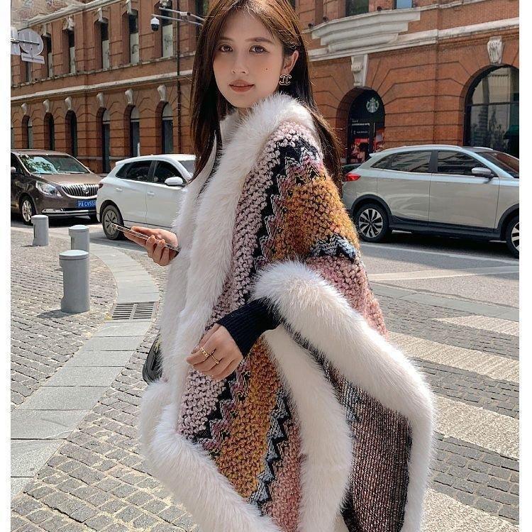 

Меховая шаль женский наряд зима новый модный зарубежный высококачественный шарф из лисьего меха толстая накидка One size розовый