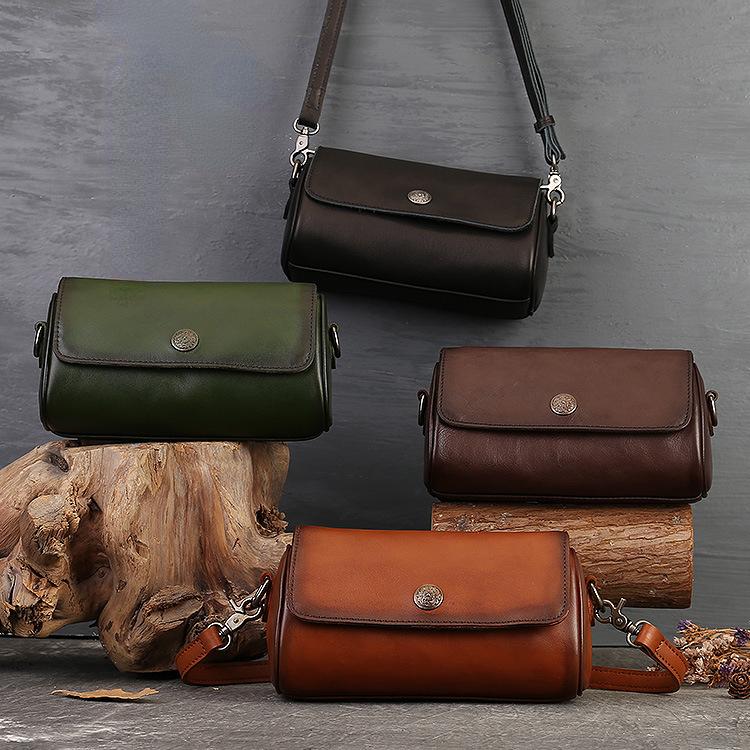 Johnature Vintage Genuine Leather Summer Pillow Bag Handmade Versatile Solid Color Women Shoulder & Crossbody Bags