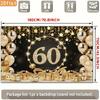 2D Black Gold 60 Birthday Backdrop Star Confetti & Balloon Decor Background Banner