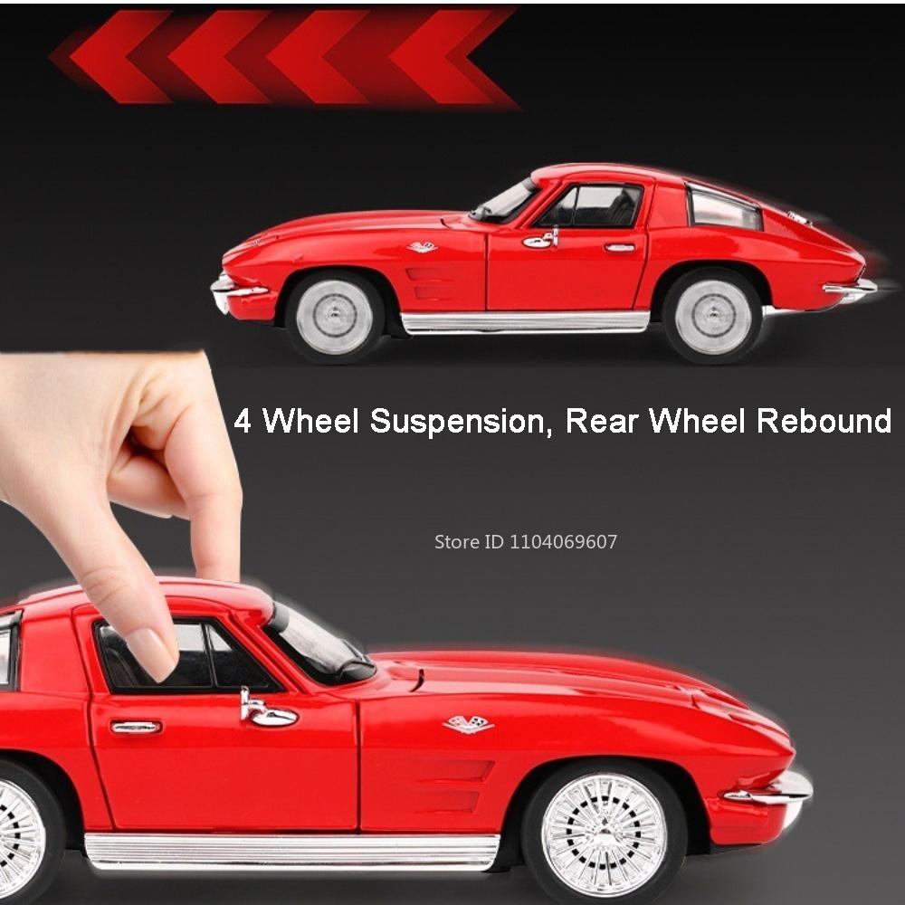 Scale 1:32 C2 Camaro Car Model Toy Metal Body Rubber Tires Sound Light Pull Back Simulation Models Toys for Kids' Edutainment