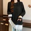 Plus Size Velvet Lace Patchwork Long Sleeve T-shirt for Women, New Autumn/Winter Style, Loose and Flattering Fit