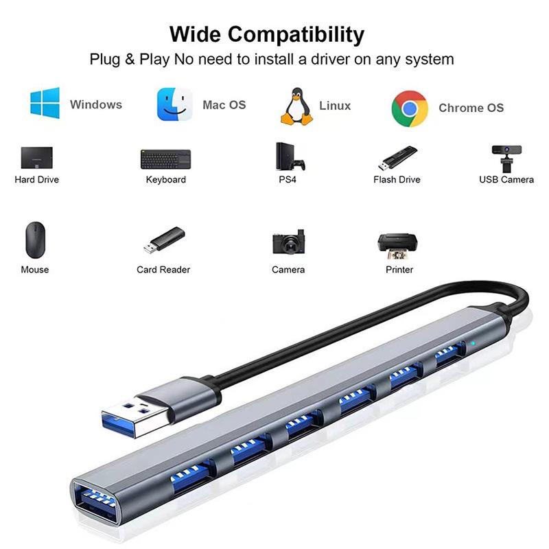 Aluminum Alloy 7-Port USB 3.0 Expansion Dock with Dual USB/Type-C Ports