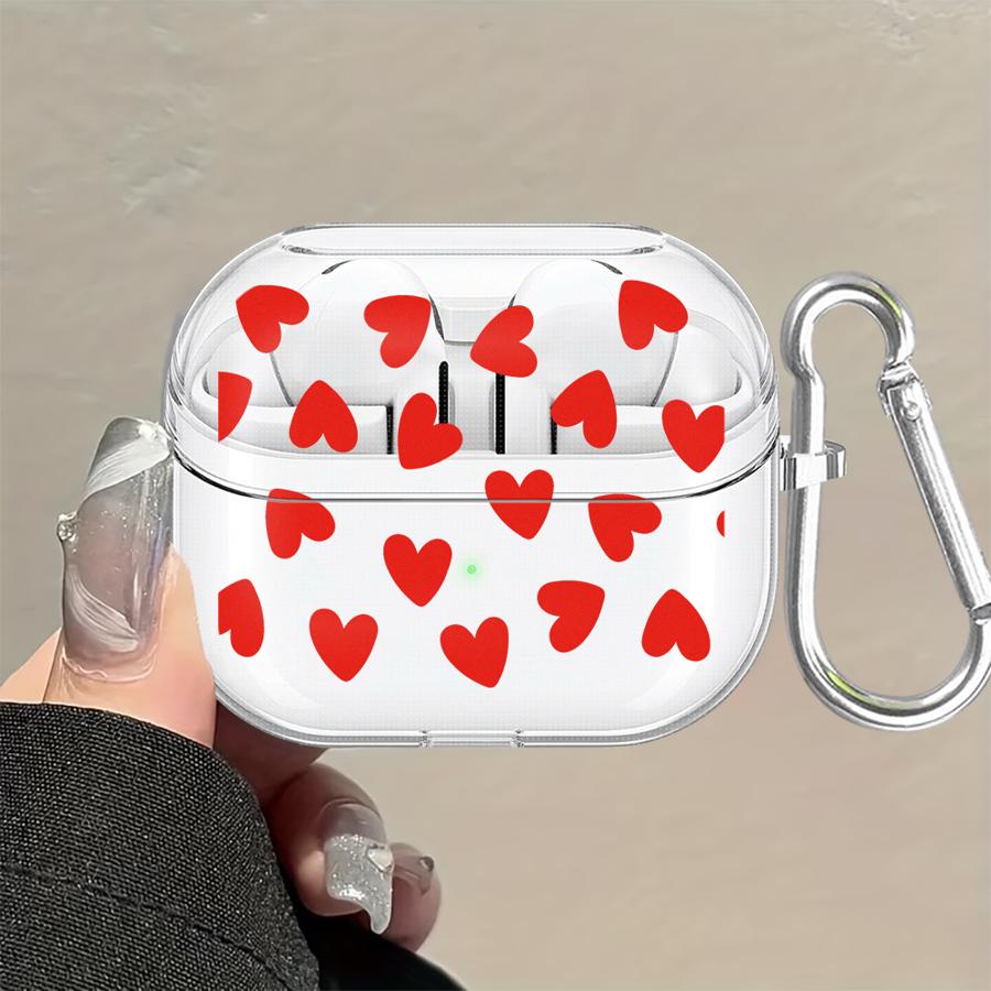 Clear Earphone Cases Cover With Hook Case For Samsung Galaxy Buds 3Pro 2Pro 3 FE Live 4Pro 2 4 Pro Cartoon Flower Love Heart