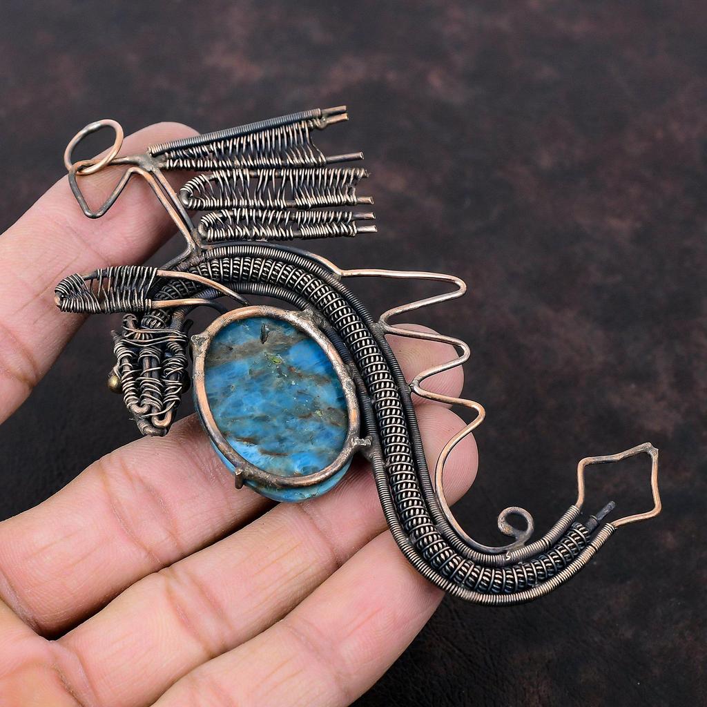 Neon Apatite Pendant Copper Wire Wrapped Pendant Handmade Pendant Copper Jewelry Dragon Pendant Original Gemstone Jewelry Anniversary Gifts