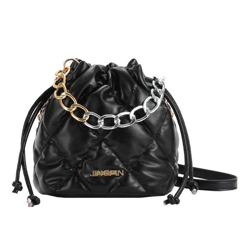 

Rhombus bag simple texture drawstring chain bucket bag commuter shoulder messenger bag drawstring design one size fits all