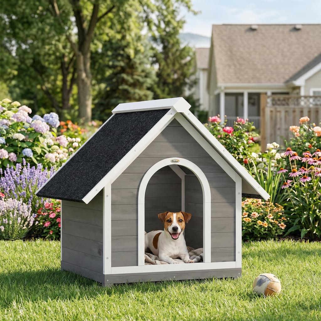 Outdoor Dog Kennel, Opening Body, 84 x 101 x 86 cm, Grey and White