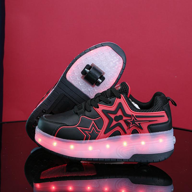 Children's Runaway Shoes Roller Skates with Lights Skates Retractable Boys Invisible Two Wheels