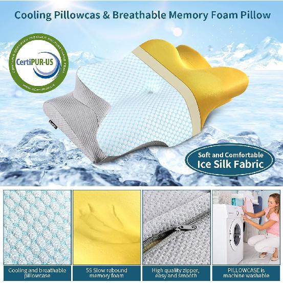 Neck Pillow Cervical Memory Foam Pillows for Pain Relief Sleeping, Contour Pillow for Shoulder Pain, Ergonomic Orthopedic Bed Pillow for Side, Back &