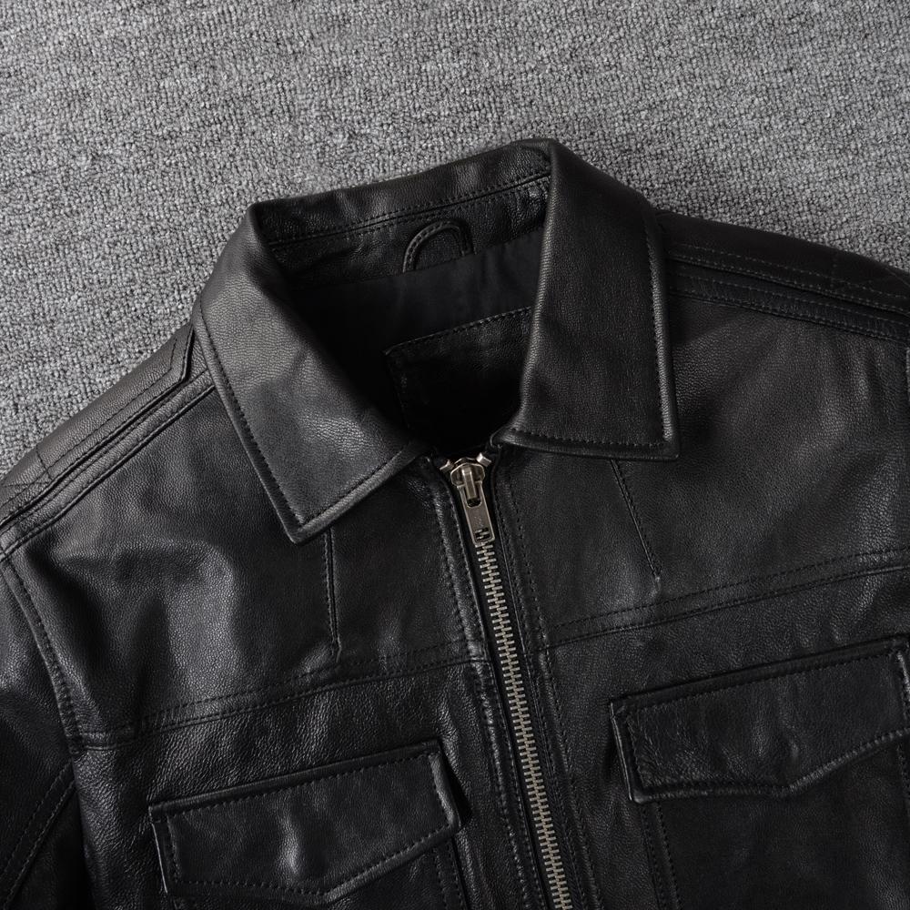 Jachetă din piele pentru bărbați Piele naturală de capră Moale Croială slim Stil casual Îmbrăcăminte bărbați Primăvară Toamnă