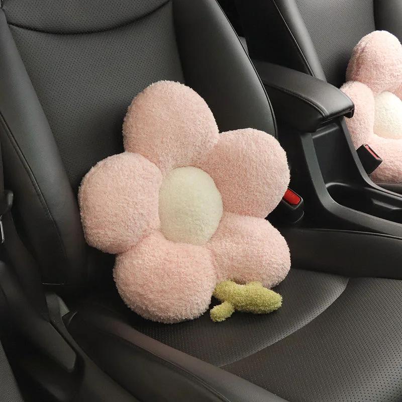 Cute Flower Car Headrest Pillow Neck And Waist Support Lumbar Support Auto Decoration Cushion Kawaii Car Accessories