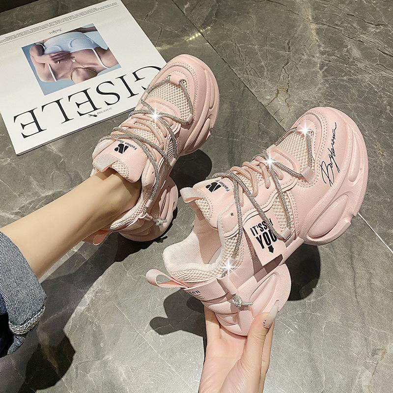 

Colorful heightening dad shoes live catwalk fashion sports women s shoes square dance dance shoes summer breathable women s shoes 40 рожевий