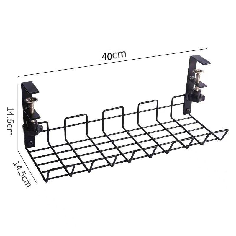Подстольная полка для хранения Металлический лоток для прокладки кабелей Органайзер для проводов для домашнего офисного стола Аксессуары для хранения без сверления чёрный