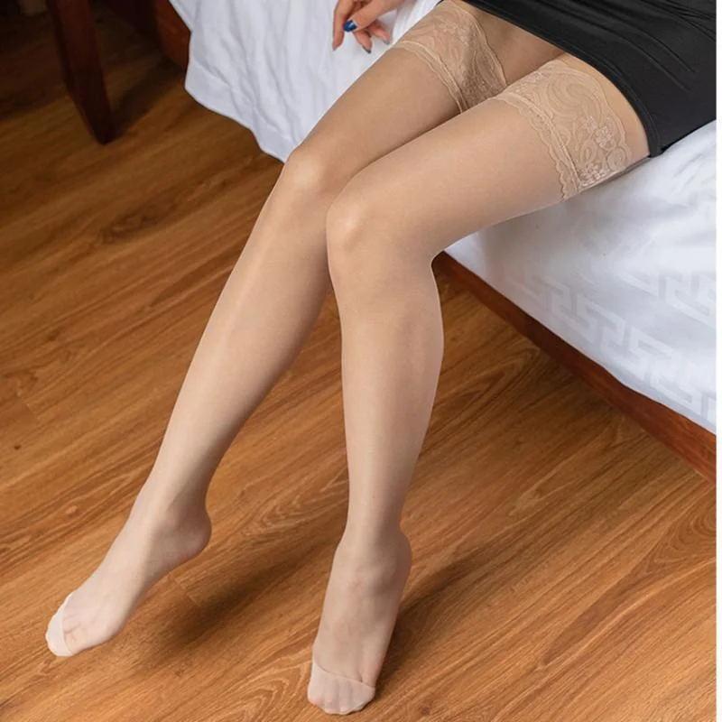 Bas Haut Dentelle Femme Noir Blanc Ultra-fin Transparent Soie Au-dessus du Genou Cuisse Haute Lingerie Sexy Transparent Auto-fixant Sous-vêtement