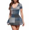 Women's Fashion Sexy Printing Short Sleeve Round Neck Bubble Hem  Dress