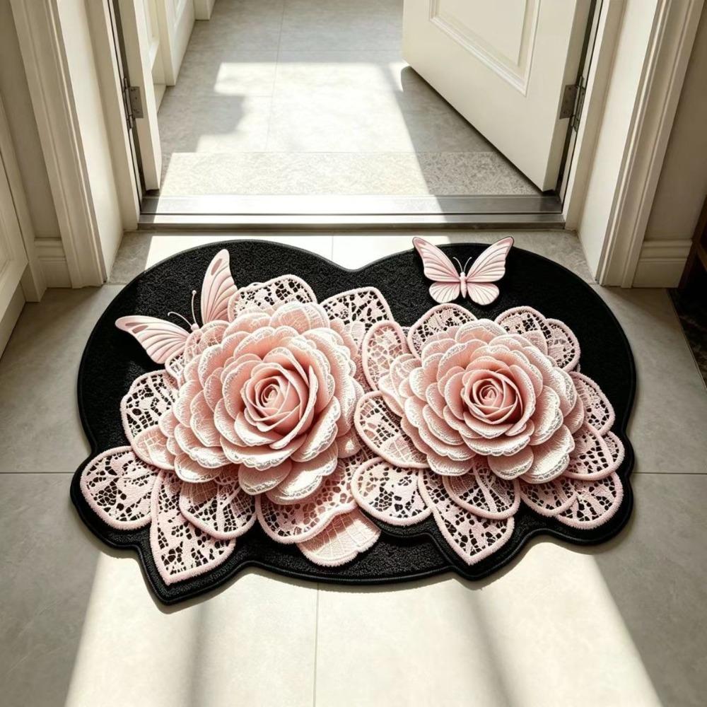 Absorbent Surface 3D Floral Butterfly Carpet Shower Mat For Living Room Tea Table Bedside