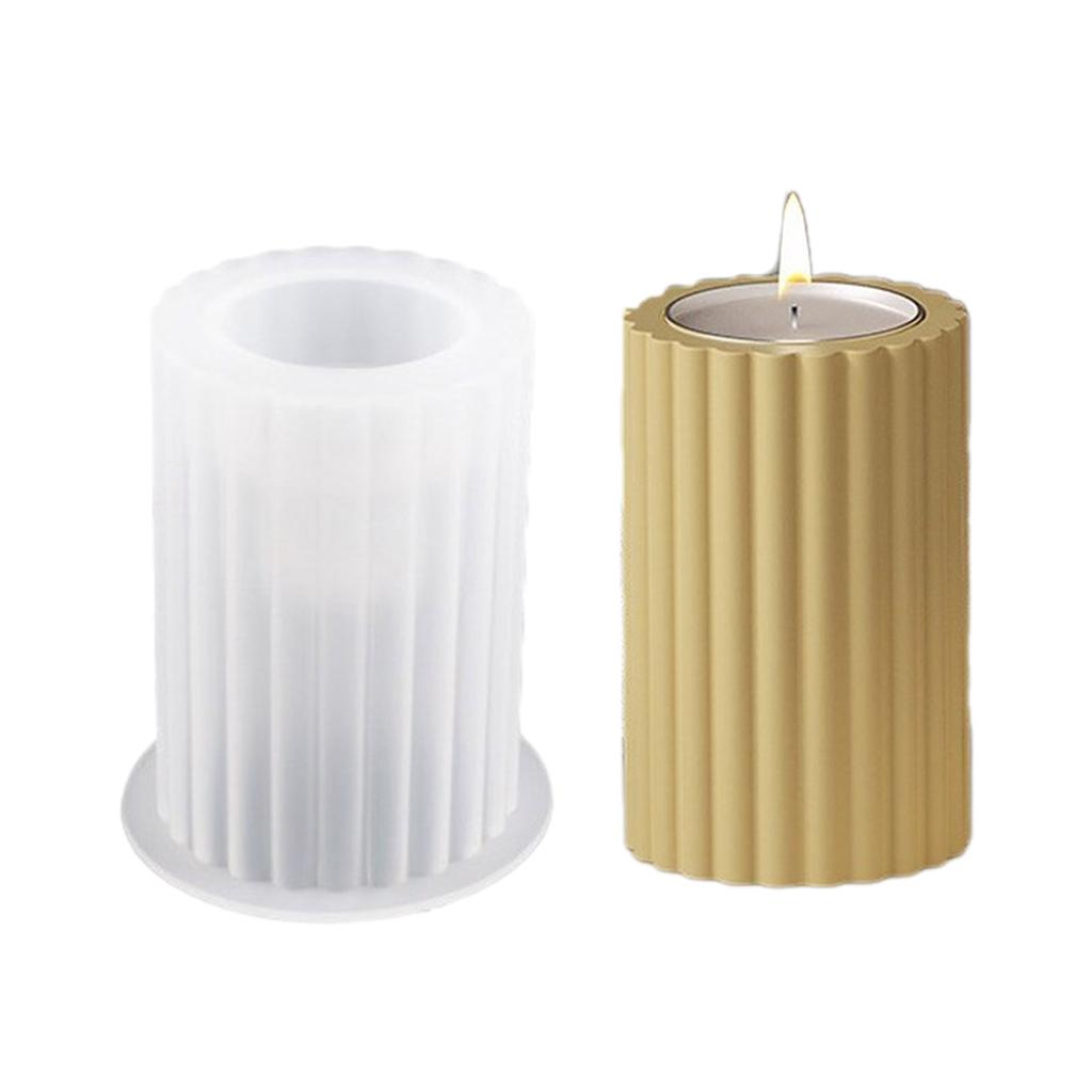 Candle Holder Resin Molds Striped Cylindrical Candlestick Silicone Mold Unique Candle Stand Epoxy Casting Mould DIY
