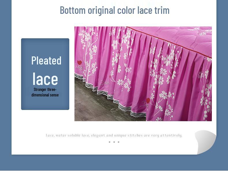 Fustă de pat prințesă matlasată cu dantelă în stil coreean – Cuvertură de pat groasă, din mătase periată, rezistentă la praf