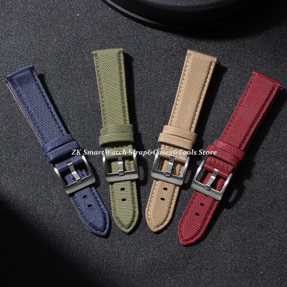 Nylon Leather Watch Strap 20mm 22mm Quick Release Spring Military Watchband  Army Green Bracelet with Black Clasp  Accessories