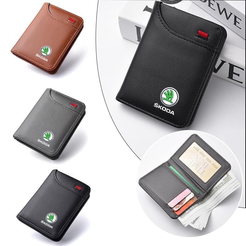 KEOW9 Leather Car Driver License Bag Documents ID Card Holder Wallet For Skoda Octavia 2 3 Fabia Rapid Superb Kodiaq Karoq Kamiq Yeti