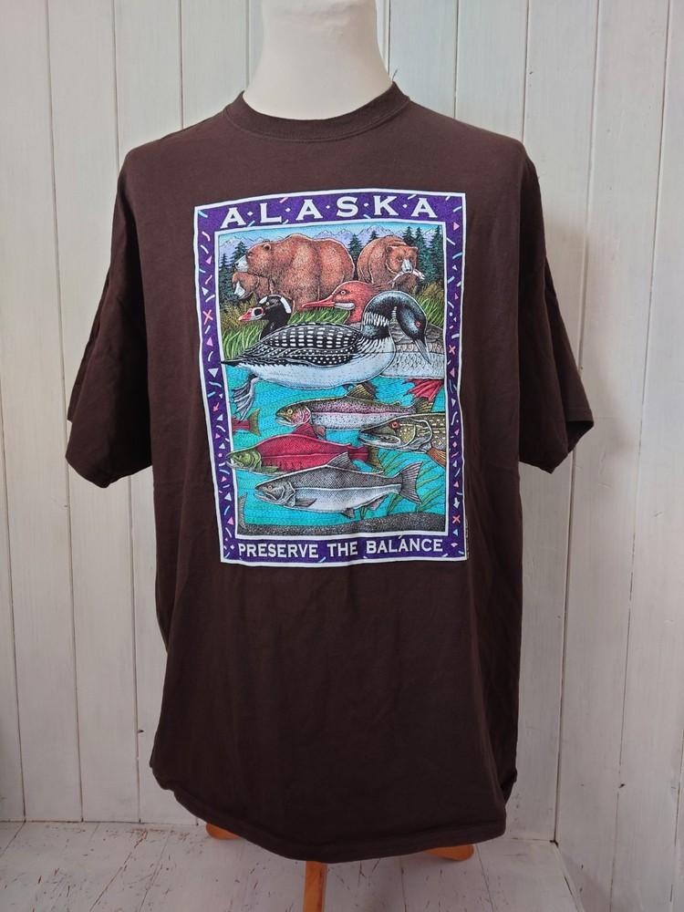 Ray Troll Alaska Preserve the Balance T Shirt Brown 2XL 25" Pit To Pit Unisex T-Shirt