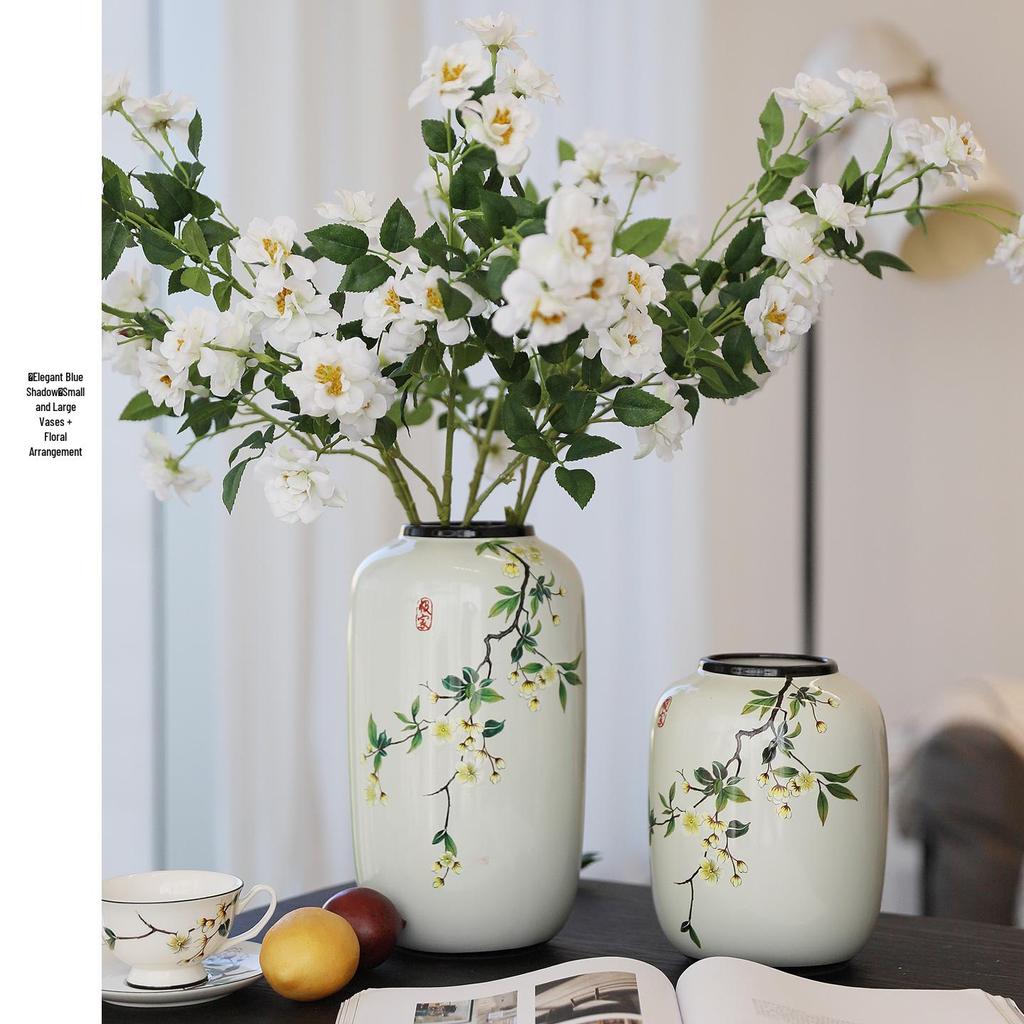 Round Chinese Ceramic Vase: Floral Art for Living Room & Hallway Decor, Ideal for Hydroponics & Silk Flowers