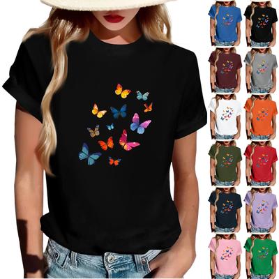 Women's Fashionable Round Neck Casual Retro Print Short Sleeved T-shirt Top