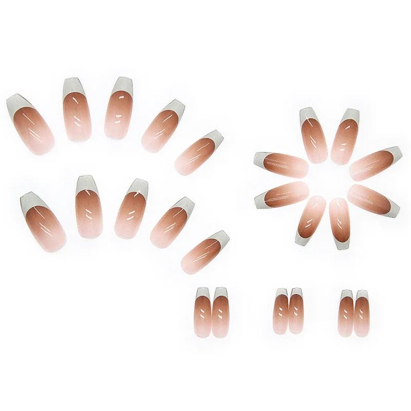 24Pcs French Tip Extra Long Ballerina Press On Nails Detachable Artificial Fake Nails Wearable Nail Art Tips