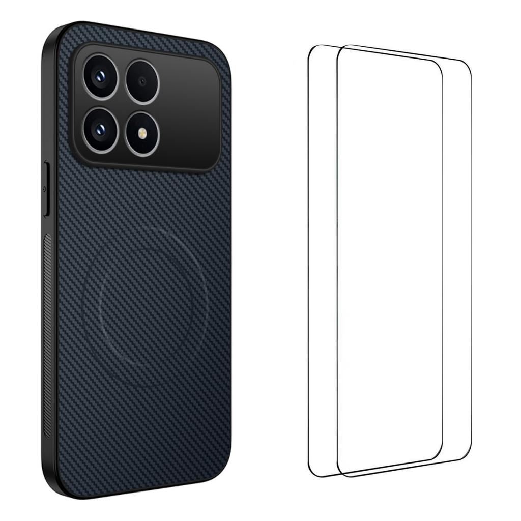 For Xiaomi Redmi K90 5G/Poco F8 Pro Magnetic Case WANLONFENG TQ1 Series Carbon Fiber Texture PC TPU Phone Cover with 2Pcs Screen Films
