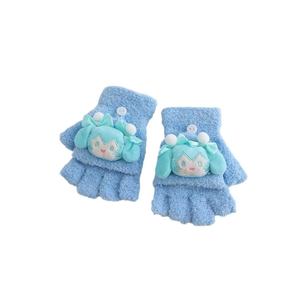 Dziecięce rękawiczki z klapką Jesień i Zima Nowe Pogrubione Aksamitne Koralowe Ciepłe Rękawiczki Pięciopalczaste Animacja Rysunkowa Studenci Piszą