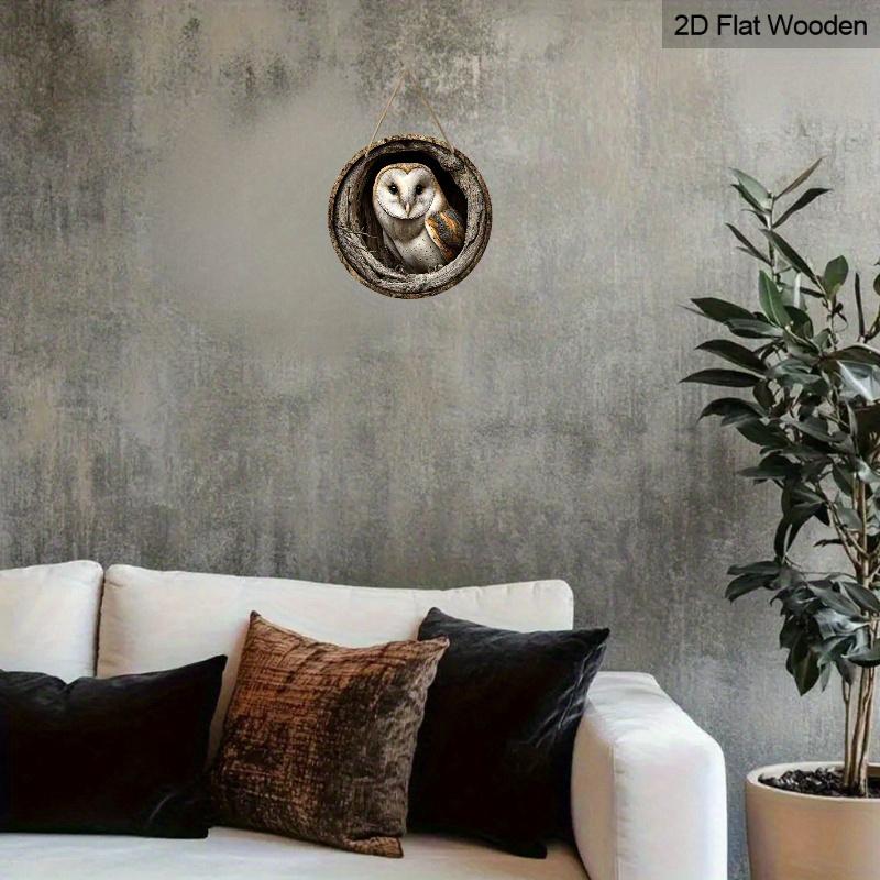 2D Flat 1pc Round Wooden Owl Tree Nest Decorative Art Sign, Art Hanging Home Decoration Wooden Sign, Wall Pediments with Owl Nest Design Element