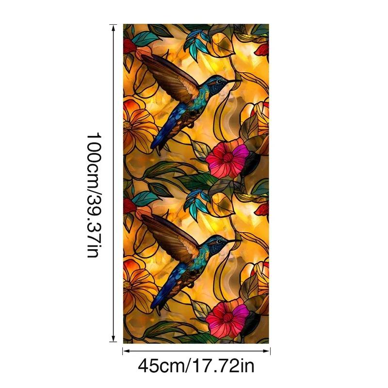 45x100cm Colorful Flower Stained Glass Film Static Cling PVC Privacy Window Film Home Living Room Office Art Decor