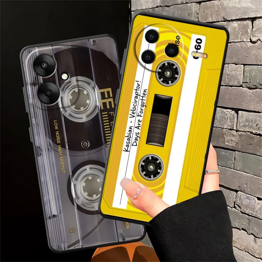 Case for Xiaomi Redmi A3 9 12C 14C A4 13C A1 A2 Plus K40 K80 Pro 10 A5 Black Soft Phone Cover Retro Cassette Tape