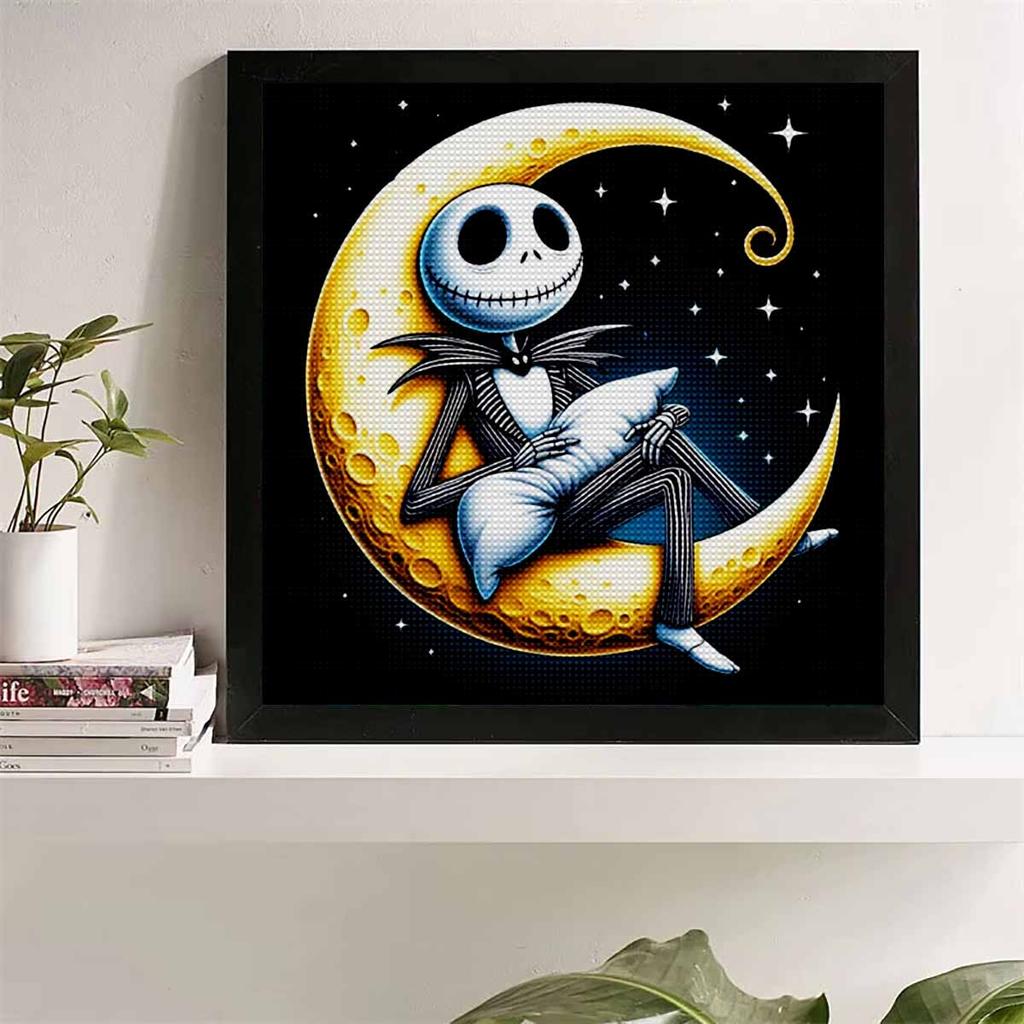 5D DIY Diamond Painting Decorative Skeleton on The Moon Full Round Drill Scenery Diamond Embroidery Cross Stitch Kits Home Decor Gift