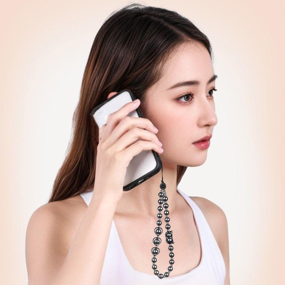 Cat Eye Pearl Phone Chain Wrist Strap Cellphone Charm Beaded Phone Lanyard  Girls Women