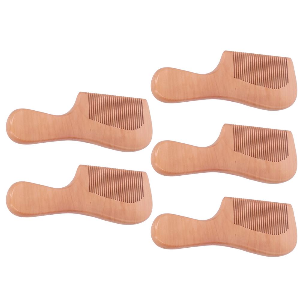 5Pcs Wood Wooden Hair Comb Ergonomic Handle Prevent Slip Lightweight Portable Close Tooth Peach