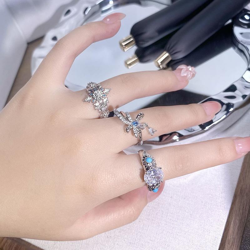 Light Luxury Full Diamond Inlaid Zircon Super Flash High-End Open Ring Niche Exquisite Elegant Personalized Ring