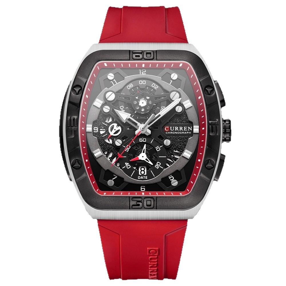 CURREN 8443 Wasserdichte Herren-Quarz-Multifunktionsuhr mit Sechs-Zeiger-Design und Tonnenform