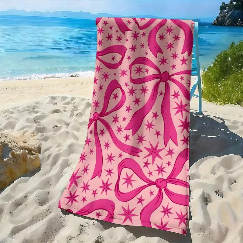 Bow Print Beach Towel Watercolor Ribbon Pattern Towel Soft Absorbent Quick Dry Beach Blanket for Girls Summer
