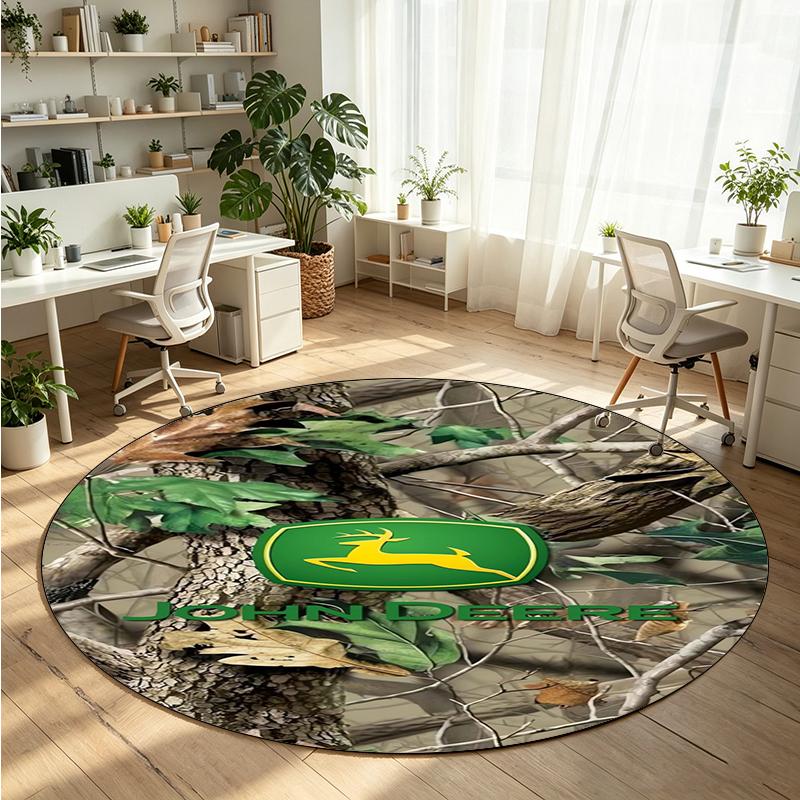 John Deere Printed Round Crystal Velvet Rug Soft Non Slip Floor Carpet For Bedroom Holiday Gift