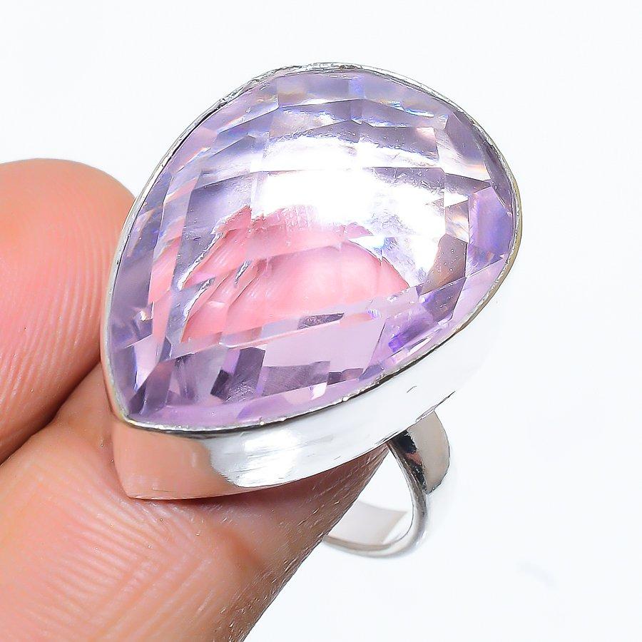 Pink Kunzite Gemstone Handmade 925 Sterling Silver Jewelry Ring Size 8 f7A67
