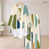 Women Plus Size Round Neck Long Sleeve Multicolor Geometric Printed High Low Top Wide Leg Pants Two Piece Set