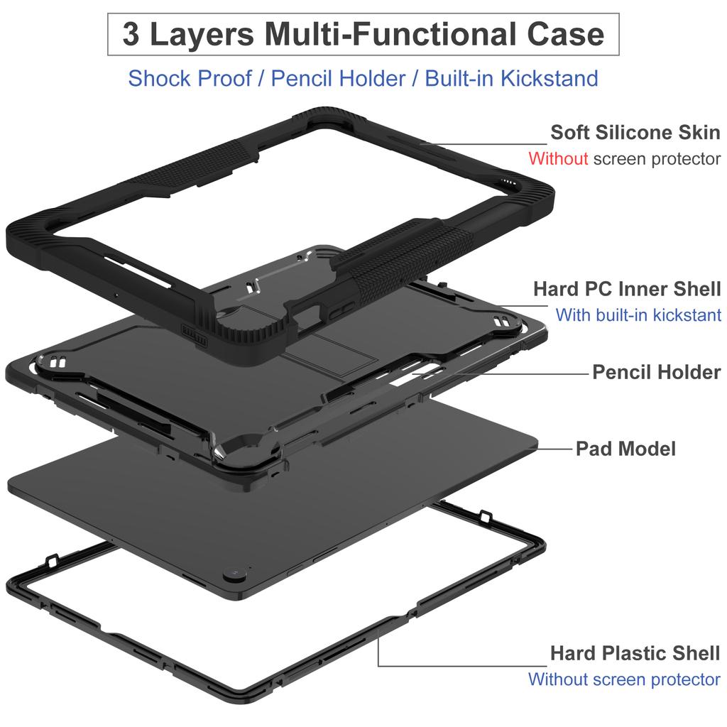 Anti-Slip Armor Case For Samsung Galaxy Tab S10 FE Plus 2025 13.1 Inch SM-X620 SM-X626B 3-Layers Hybrid Stand Cover Shockproof