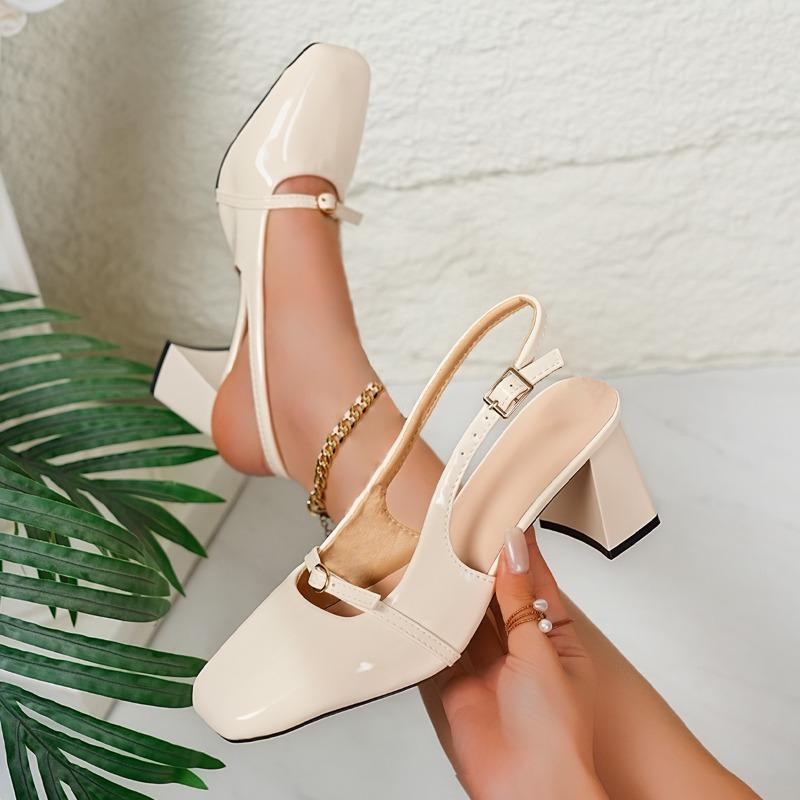 Spring Summer Thick High Heel Women Sandals Fashion Square Toe Singbacks Mules Shoes Ladies Elegant Dress Pumps