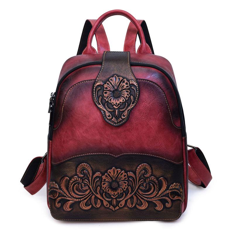 New Retro Women's Backpack with Embossed Splicing, Wear-resistant Large Capacity, New Popular Fashion Backpack