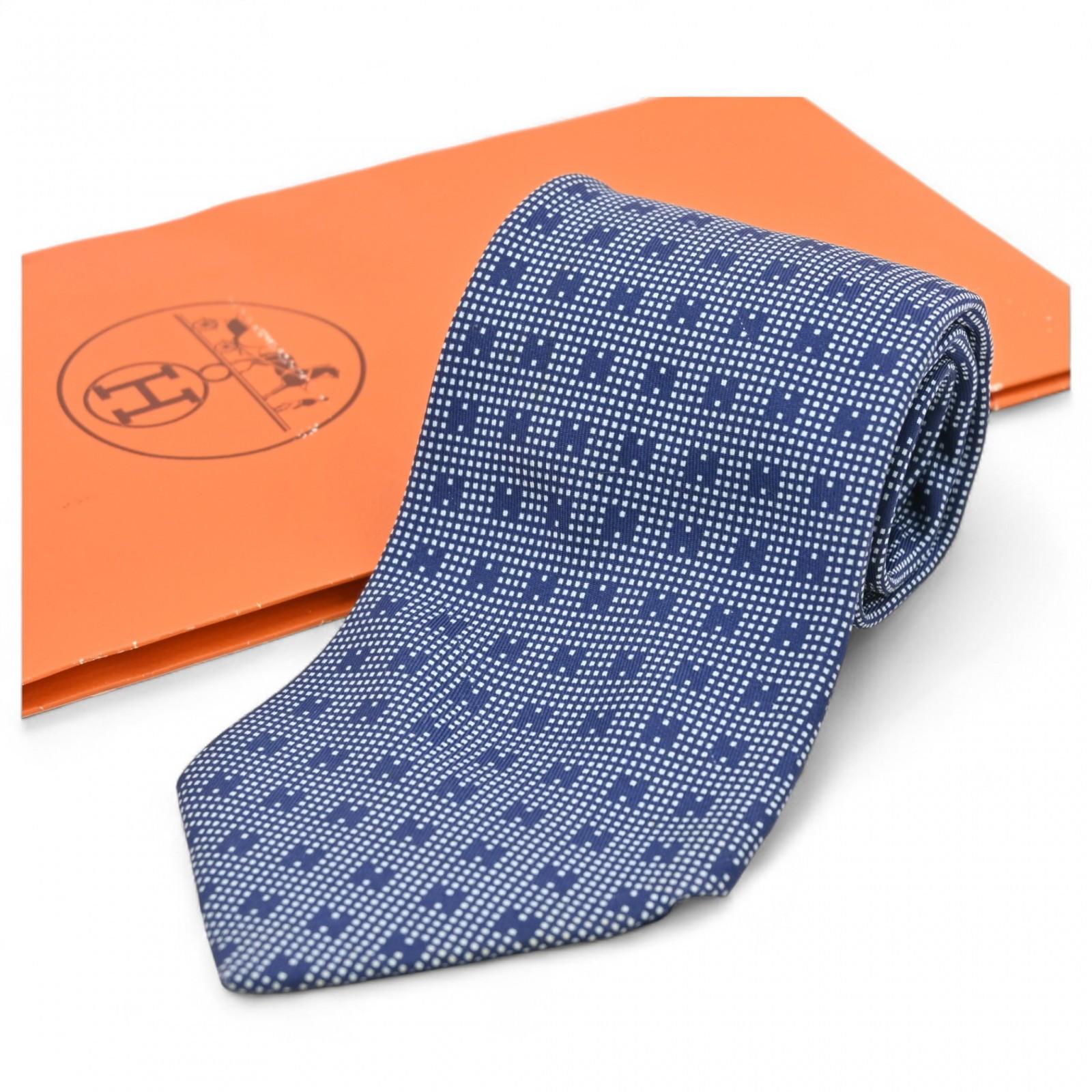

Auth HERMES Fasone H Weave Tie Navy Silk he6803ju Used