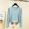 Spring Summer Base Shirt Loose Versatile Fashionable Top Striped Long-sleeved T-shirt Women