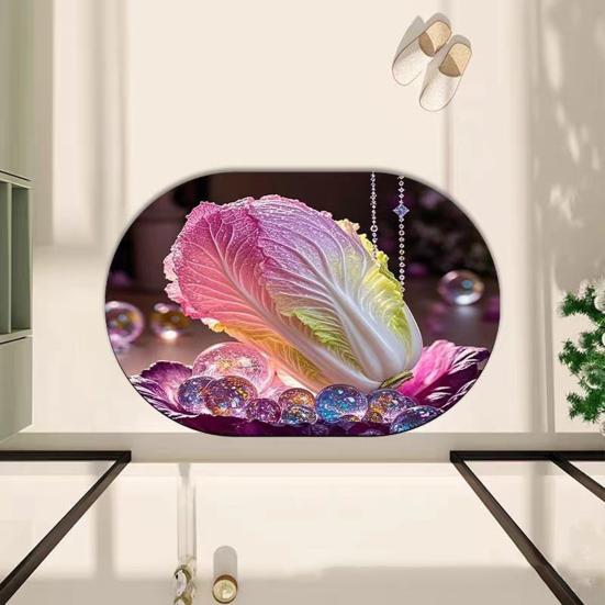 Diatomaceous Earth Floor Mat Colorful Cabbage 3D Realistic Pattern Rug Non-Slip Absorbent Carpet for Bedroom Entrance Kitchen Bathroom