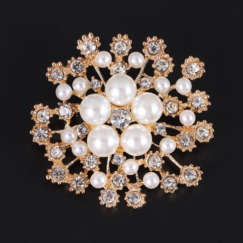 Fashion Accessories Wedding Dress Women Flower Brooches Pins Crystal Rhinestone Jewelry Pearl