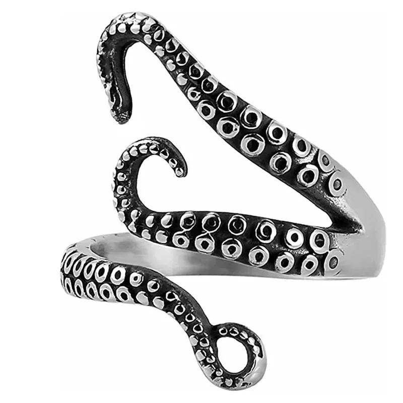 Bagues Poulpe Créatives pour Hommes Gothique Monstre des Profondeurs Calmar Tentacules de Doigt Bague Punk Bijoux Animaux Cadeau Ouvert Ajustable